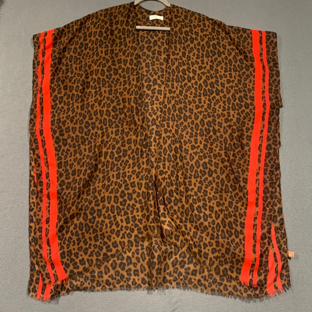 Janice Apparel Leopard Print Kimono Brown Red Stripe Open Front Viscose Cotton‎